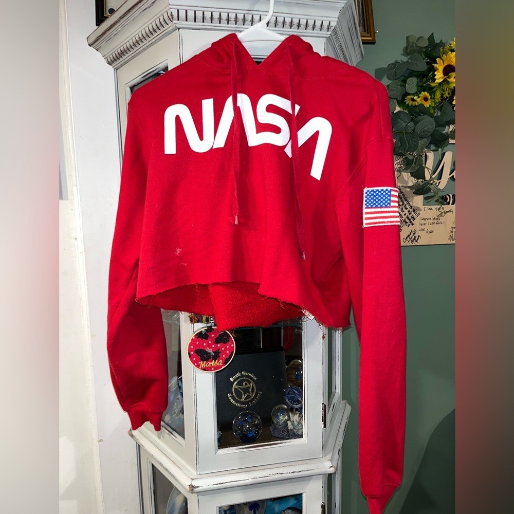NASA Red and White Cropped Hoodie ❤️